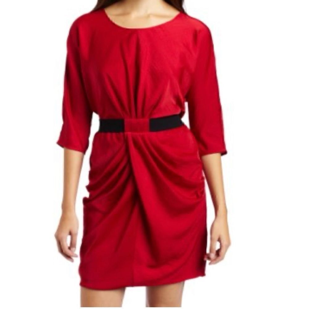 BCBGMAXAZRIA Red Iselin Midi Drape Dress Size Small